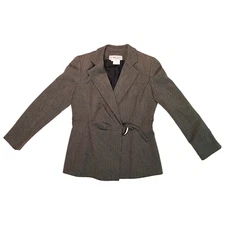 Carlisle Wool Blend Classic Herringbone Pattern Black Gray Blazer Womens Size 10