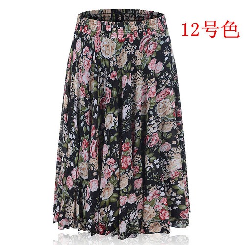 Summer Women's Fashion Print Elastic Waist Large Skirt Casual Pleated Skirt - Picture 6 of 32