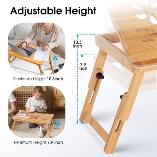 Lap Desk Bamboo Folding Bed Desk Adjustable Portable Tray Stand, 21"x13" - Picture 9 of 12