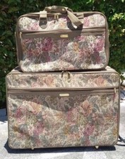 Vintage Jaguar Floral Tapestry Luggage 2 Piece Set Travel JCPenney 80  s Rolling