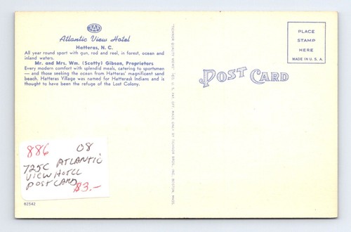 Atlantic View Hotel Hatteras North Carolina Vintage Linen Postcard OLP6 - Picture 2 of 2