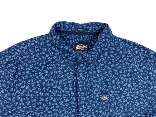 SUPERDRY Shirt The Ghost Button Down Blue Floral Short Sleeves Cotton Size L - Picture 4 of 22