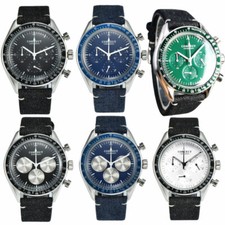 40mm corgeut black blue dial Multi-Function full chronograph quartz mens watch