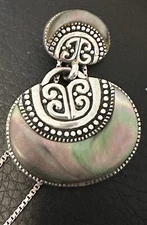 BALI-STYLE OXIDIZED STERLING ABALONE SHELL DANGLING PENDANT NECKLACE 18”