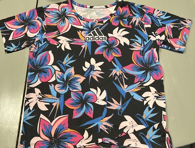 adidas Girls T Shirt Short Sleeve Graphic Tee Floral Print Size 10/12 M