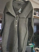 Antthony Originals Long Cardigan Sweater Long Sleeves Charcoal Size L