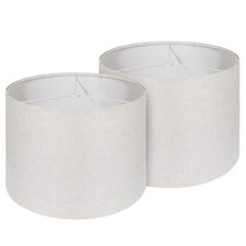 Set of 2 13x13x10 in Drum Lamp Shade Easy Assembly Spider Fitter Linen