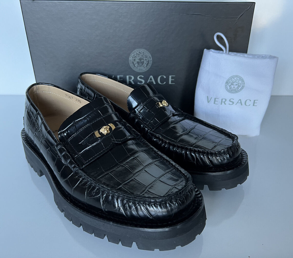 NIB $1095 VERSACE Men's Black Leather Dress Shoes 6.5 US