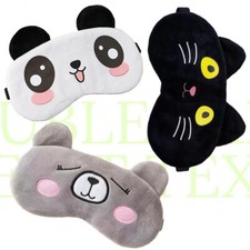 3 Pack Cute Plush Sleep Mask Eye Blindfold Cover Panda Cat Bear Kids Women Girls
