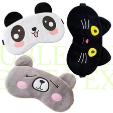 3 Pack Cute Plush Sleep Mask Eye Blindfold Cover Panda Cat Bear Kids Women Girls
