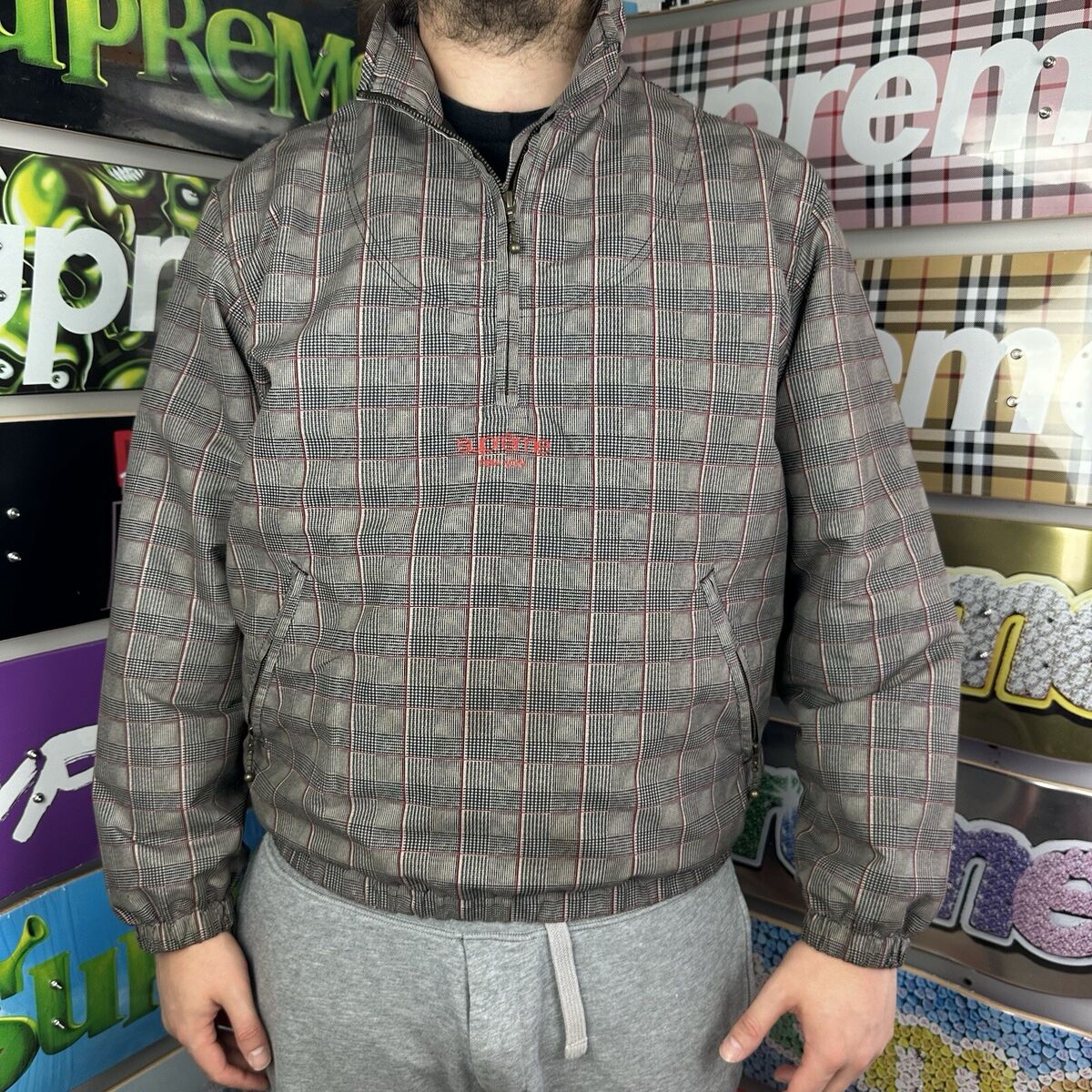 Supreme Track Half Zip Pullover (SS20) - Tan Glen Plaid Supreme Track Half Zip Pullover (SS20) - Tan Glen Plaid