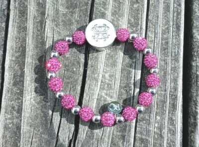 New Retired Rustic Cuff Bracelet Brandie Dark Pink Silver Metal RC Logo Charm