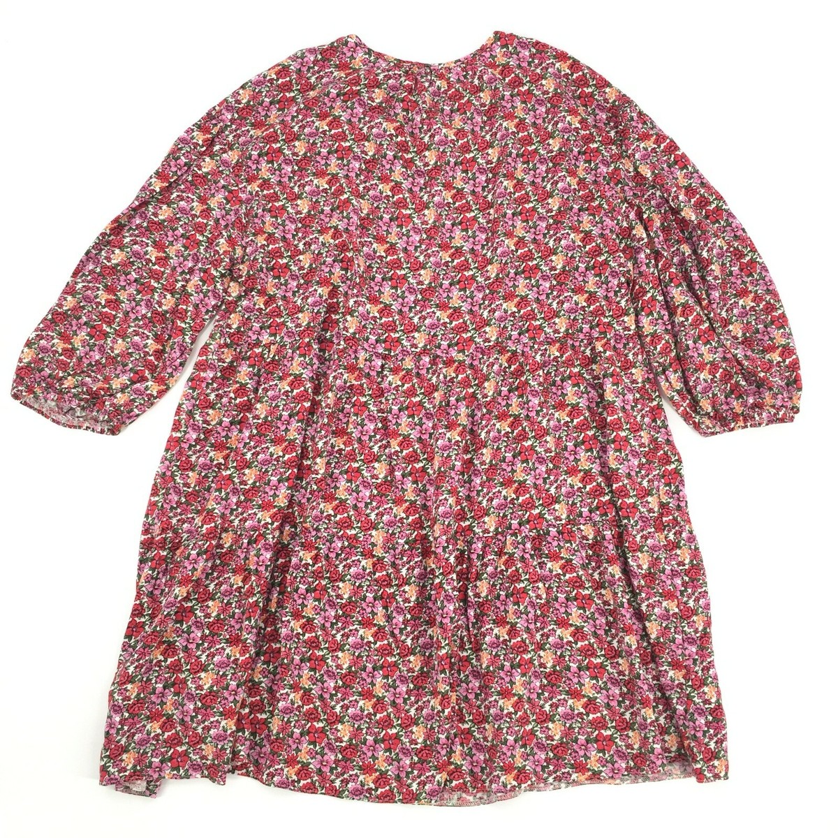 primark red floral dress Primark Cares Floral Print A Line Tunic Dress Size 8 Red Pink Balloon  Sleeve M