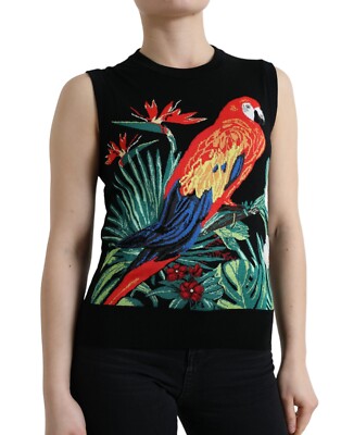 DOLCE & GABBANA T-shirt Black Bird Wool Knit Sleeveless Tank