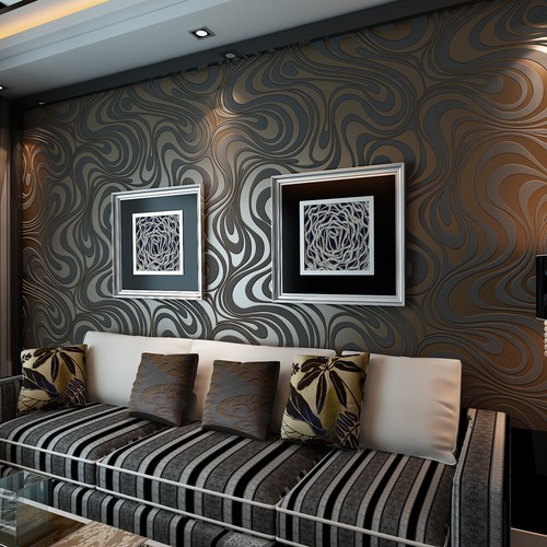Luxury Abstract Curve 3D Roll Flocking Striped TV Background Wallpaper Roll 70cm - Bild 1 von 28