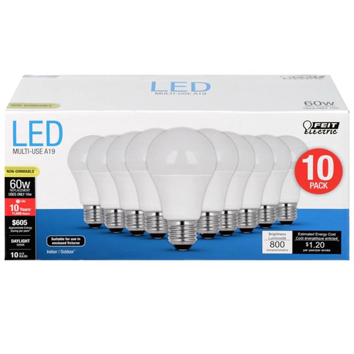 FEIT 60W LED Bulbs Non Dimmable 800L 5K 10PK