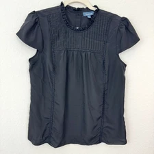 ModCloth Womens Blouse Top Size L Ruffle Pleat Lace Neutral Feminine Black