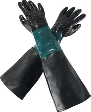 Rubber Sandblasting Gloves 23.6" Heavy Duty Sandblaster Gloves Kit with Particle