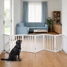 Freestanding Indoor Dog Gate for House Foldable Wood White Puppy Gate for Doo...