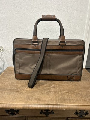 Atlantic Men s Messenger Briefcase Bag Tan Canvas/ Brown Leather