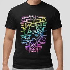 Neon Tribal Cat Symbol Graphic Tee Cyberpunk Streetwear Glow Print T-Shirt