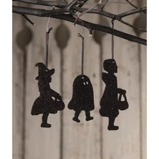 Bethany Lowe 3 Trick or Treat Children Wooden Silhouette Ornaments RL0841