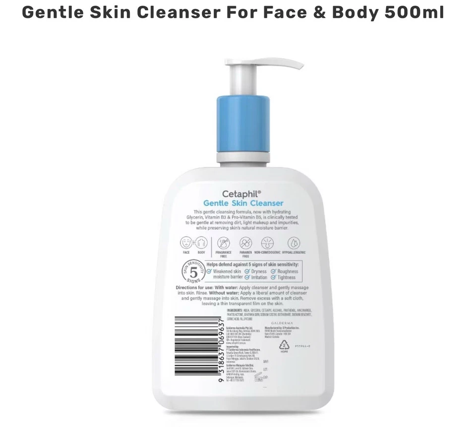 2's X 500ml CETAPHIL GENTLE SKIN CLEANSER FOR FACE & BODY  FOR ALL SKIN TYPE. - Image 3 of 4