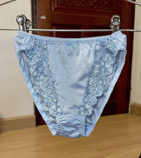 Vintage Baby Blue Nylon Panty Sheer Floral Lace Sissy Bikini Hi Cut Brief Sz.5