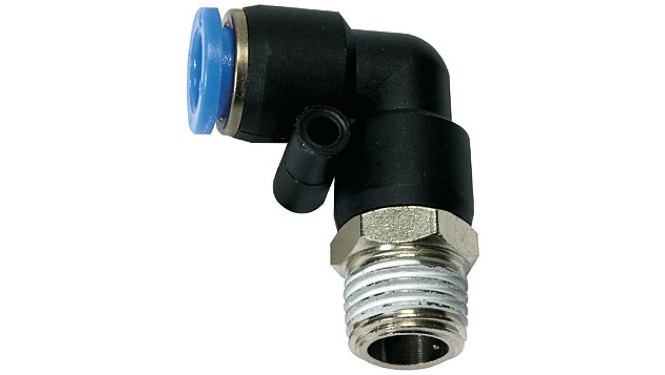 Plastic elbow plug connector for hose 4, conical external thread R1/8z, 1 /T2UK