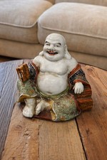 Bouddha Rieur Ancien Céramique Chine Feng Shui Statue 16 cm