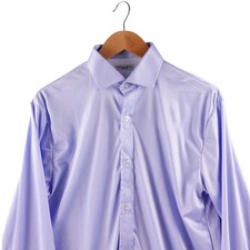 Collars  Co Mens Medium Blue Gingham Stretch Dress Shirt Button Down