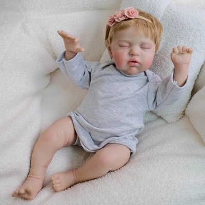19Inch Soft Lifelike Reborn Baby Doll Sleeping Newborn Visible Veins Rooted Hair
