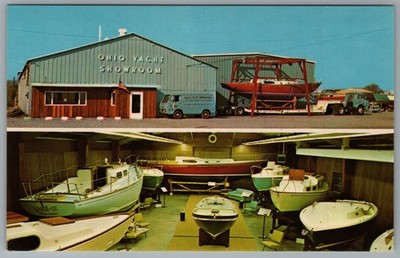 Sandusky OH Ohio Yacht Sales Showroom Cedar Point Marina c1964 Postcard