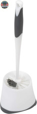 Corner Toilet Bowl Brush with under Rim Scrubber, Includes Corner Storage Caddy,