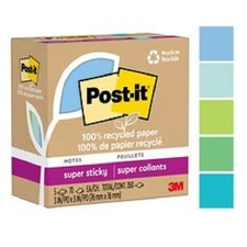 Post-it 100 Recycled Paper Super Sticky Notes, 2X The Sticking Power, 3x3 in,