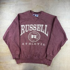 Vintage Russell Athletic High Cotton Sweatshirt Maroon Graphic USA Made Mens L