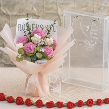 Handmade Crochet Bouquet Knitted Fabric Decorative Flowers for Home