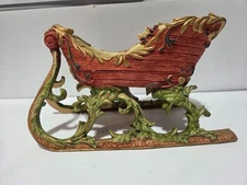 Vintage Ornate Christmas Sleigh Decor Red Green Gold Holiday Centerpiece Decore