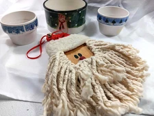 Santa Clause Mop Head ORNAMENT 3 snowman planter pots/ candy holders