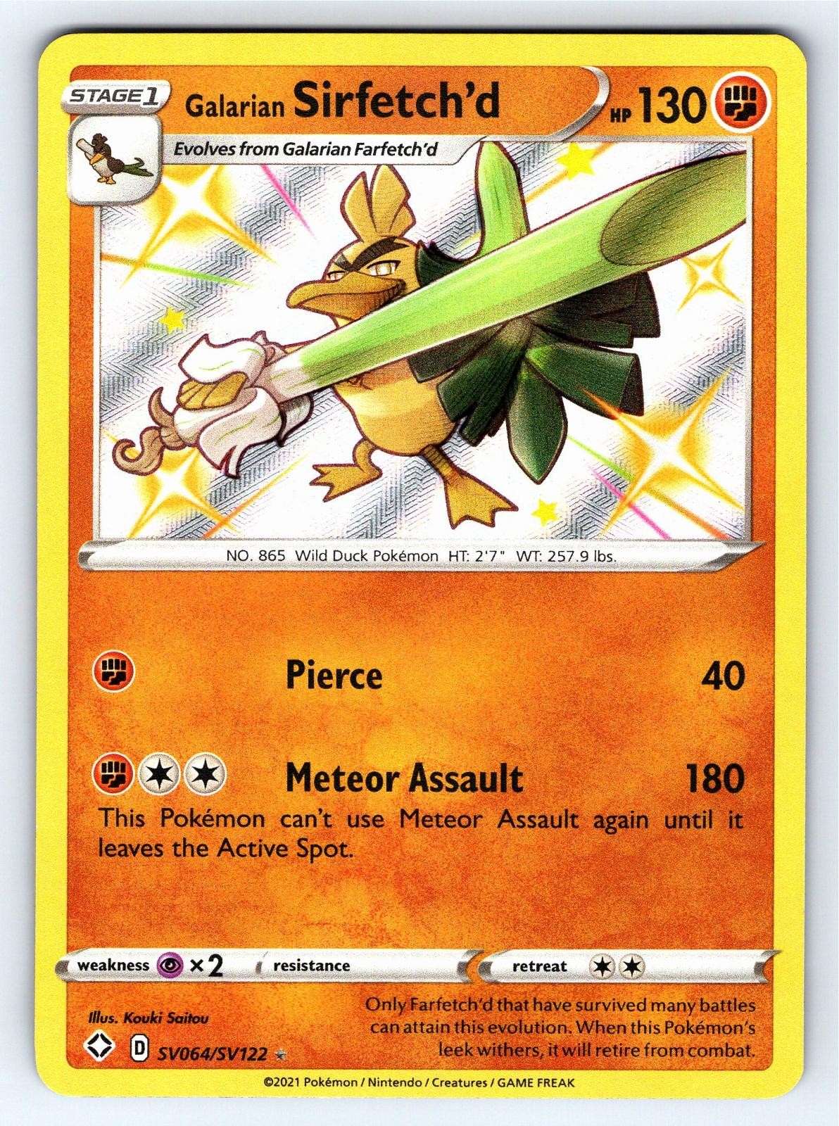 Galarian Sirfetch'd SV064/SV122 Shiny Rare Shining Fates Shiny Vault Pokemon NM