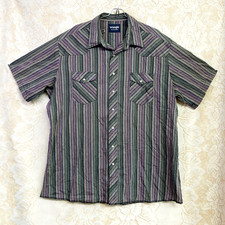Wrangler Mens 2XL Vintage 90s Striped Pearl Snap Short Sleeve Cowboy Shirt