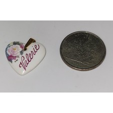 Valerie Heart Shaped Kiln Fired Porcelain Metal Bail Pendant Flower graphic