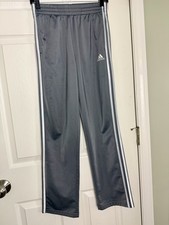 ADIDAS Unisex Youth Track Pants Gray 3 White Stripe Jogger L 14/16 Athletic Wear