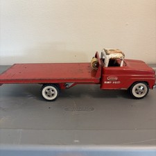 Vintage Tonka Ramp Hoist Flatbed Tow Truck, Pressed Steel, Red 1960  s