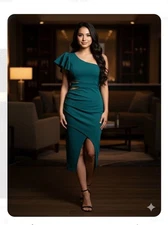 SHEIN Emerald Green One shoulder  Midi Dress XL (12)