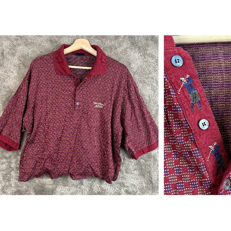 Vintage Bobby Jones Polo Shirt XXL Cropped Altered Oversized Embroider Red