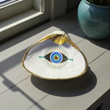 Oyster Shell Trinket Dish Evil Eye