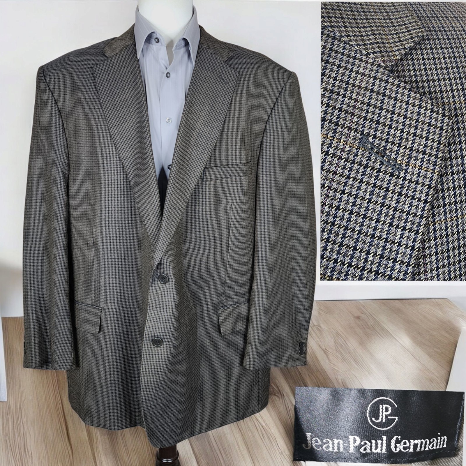 Jean Paul Germain Mens 54L Wool Houndstooth Sport Coat Multicolor