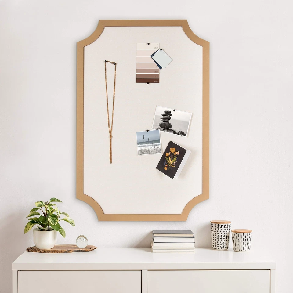 Gold Scalloped Pinboard 36x24 Stylish Fabric Bulletin Board Easy to Hang - Image 2 of 4