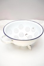 Large Vintage White Enamel Colander | Rustic Kitchen Strainer | Farmhouse Style